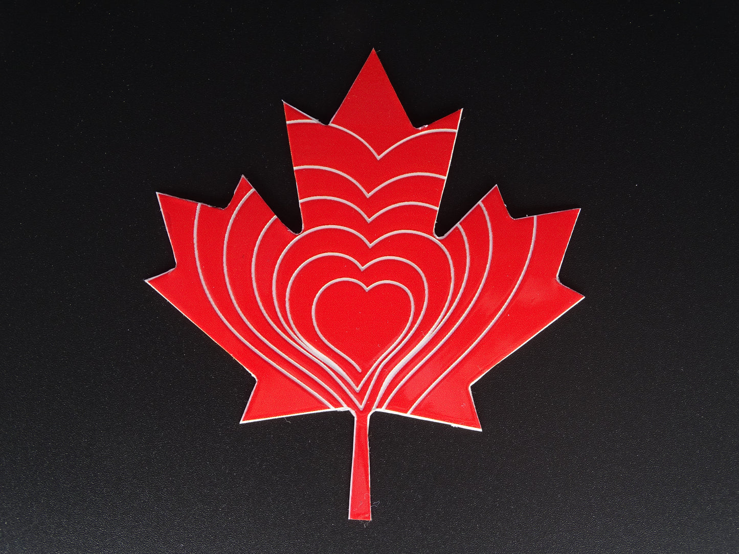 Canadian Compassion  Compass Sticker-Red maple leaf with hearts-directing compassion to yourself & fellow Canadians