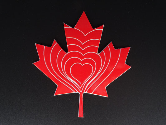 Canadian Compassion  Compass Sticker-Red maple leaf with hearts-directing compassion to yourself & fellow Canadians