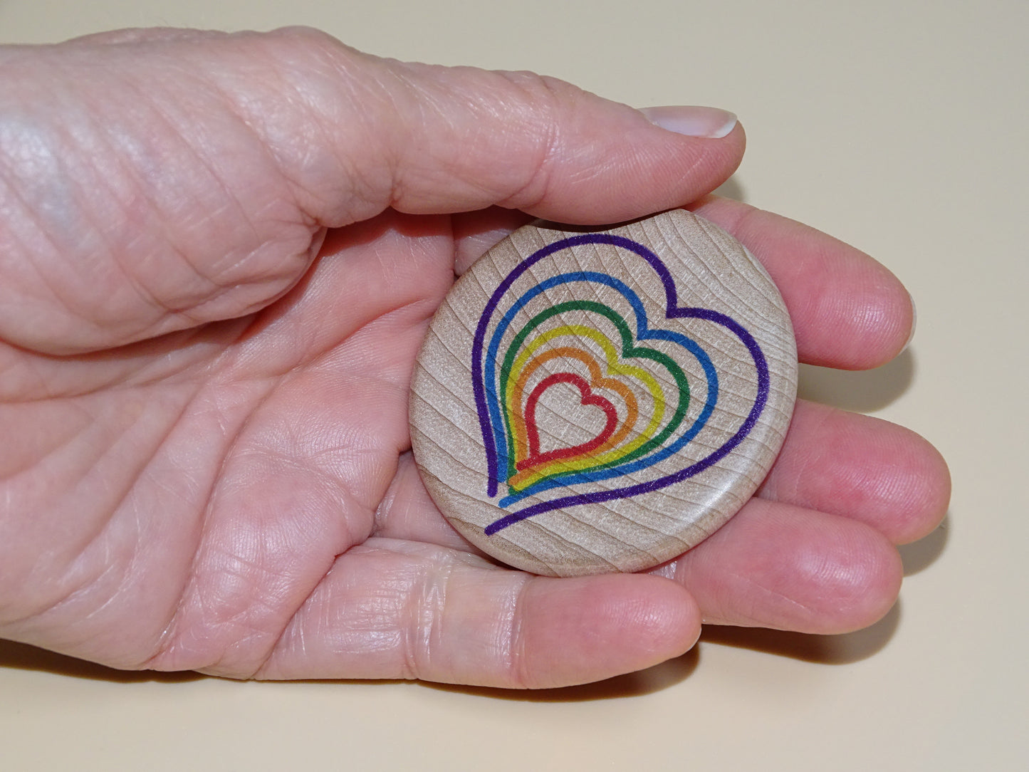 "Compassion Compass"-Directing compassion to yourself and others. Multi-colored/Maple-2" in diameter